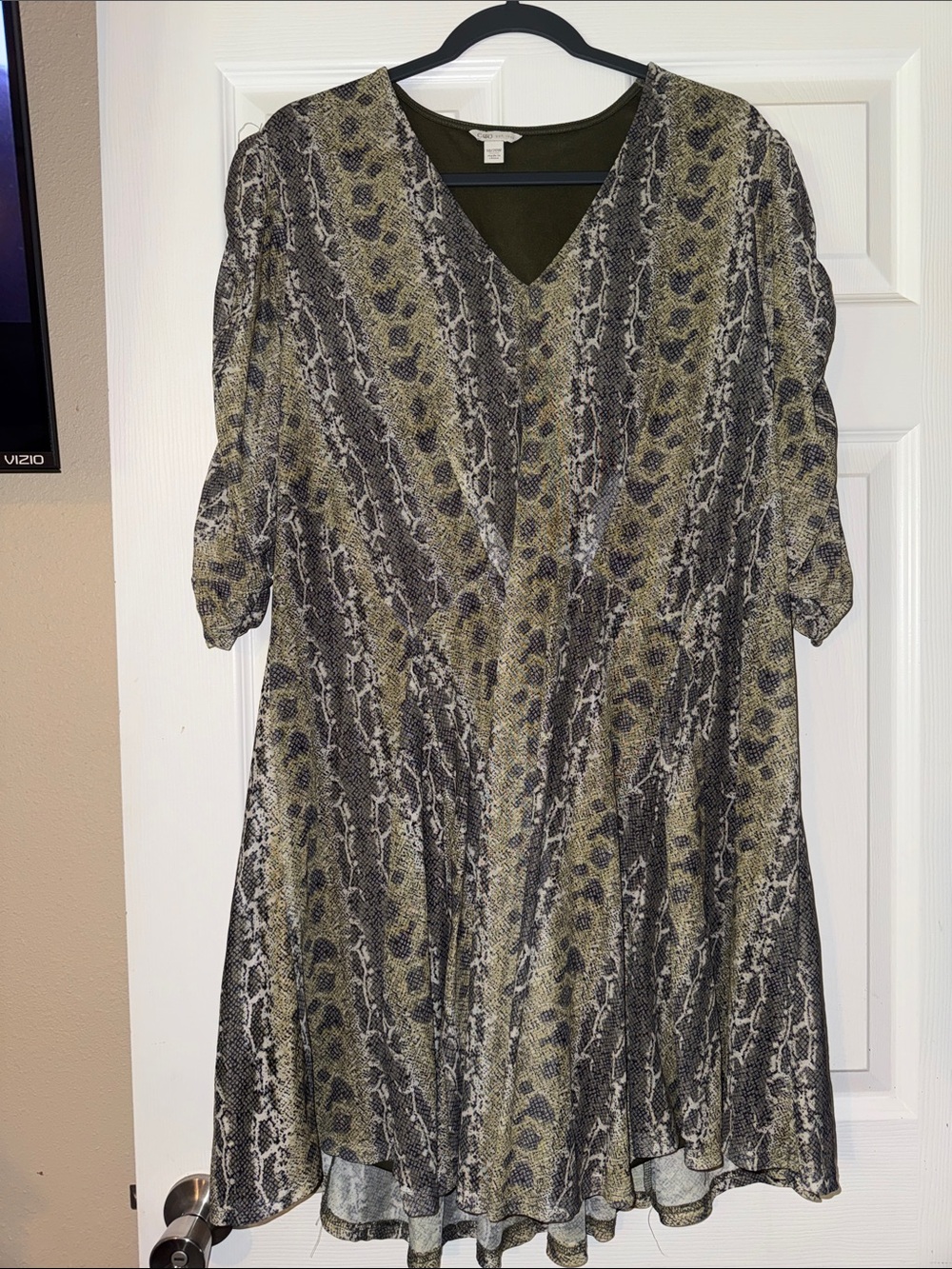 Olivia Moon Olive & Black Animal-Print V-Neck Midi Dress